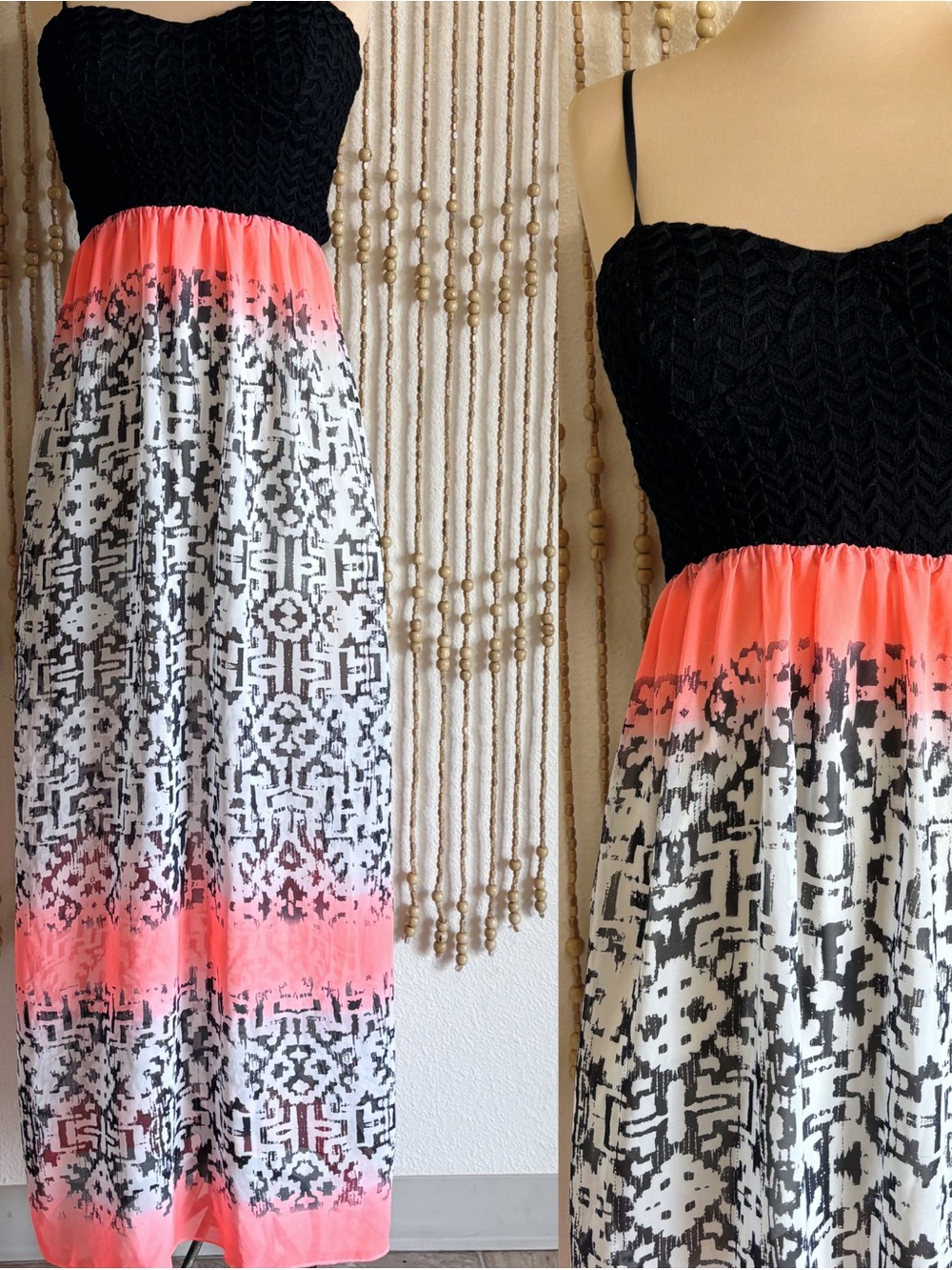 Black Neon Pink Boho Print 2012 Maxi Floral Tank Open Back Festival Summer Dress